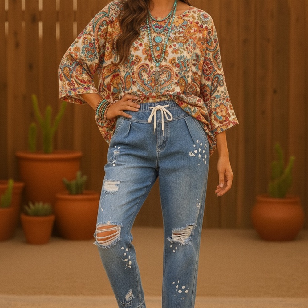 “Free People” Inspired Distressed Balloon Paint  Jeans